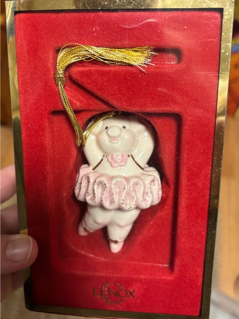 Vintage Lenox Christmas Ornament Pink Pig Pirouette Ballerina 2003